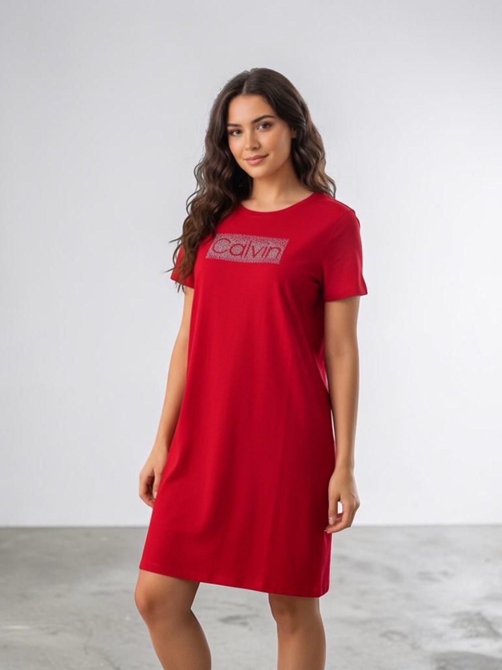 Calvin Klein Red Short Sleeve Chemise with Logo Detail